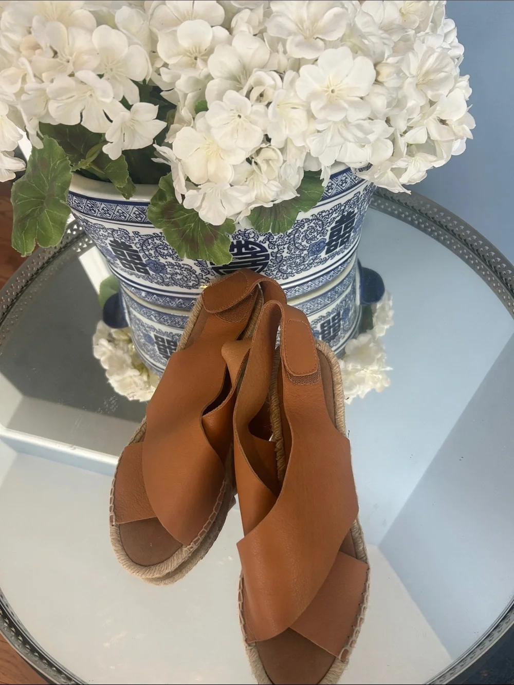 Women's Tan Espadrille Wedge Sandals with Cross Straps